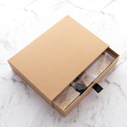 Custom acrylic photo block gift with black ribbon sliding box packaging