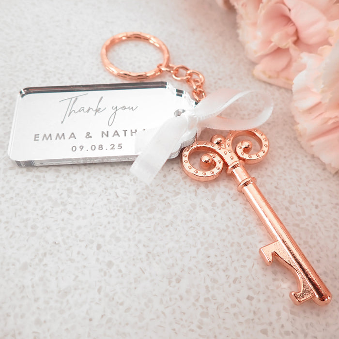 Rose Gold Key Bottle Opener with Rectangle Gift Tag | Personalised ...
