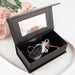Customised Engraved Bride and Grooms Name Gift Tag and Rose Gold Key Favour and Black Presentation Box