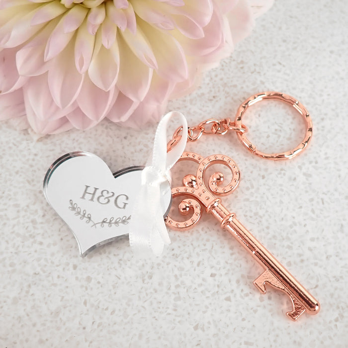 Rose Gold Key Bottle opener with Gift Tag Personalised Favours