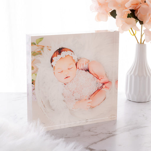 Personalised square acrylic photo block 150x150mm in premium sliding gift box