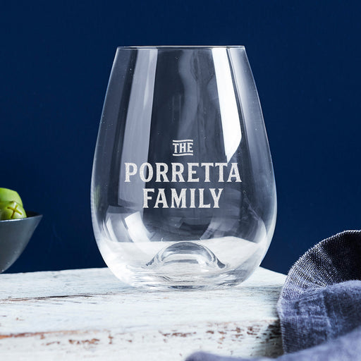 460ml engraved wine glass with custom family name – perfect for festive celebrations