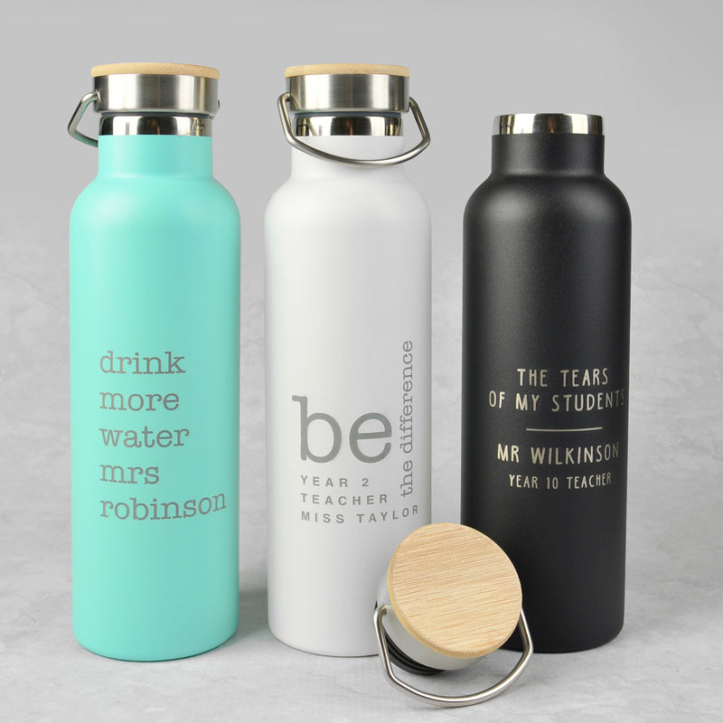 Customised Engraved Pink, White & Black Teacher's Insulated Sports Drink Bottle Christmas Present