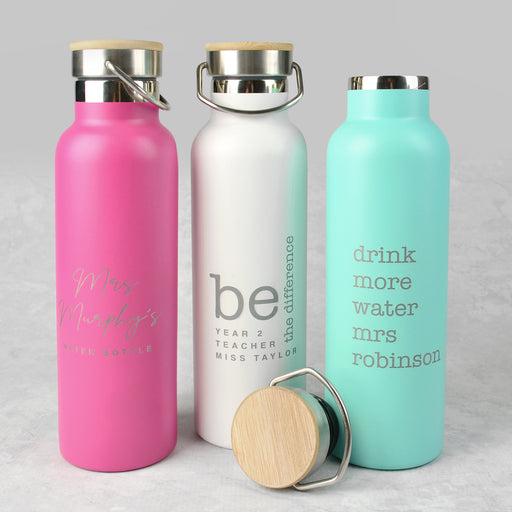 Personalised Engraved Pink, White & Black Teacher's Insulated Water Bottle Christmas Present