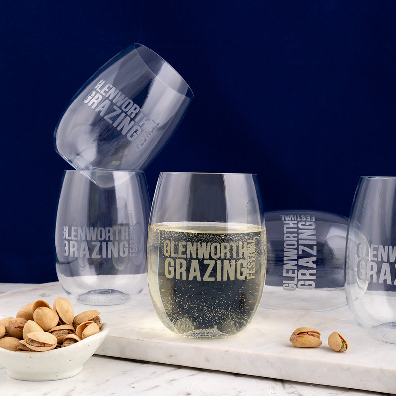 Personalised unbreakable wine glass engraved with company logo