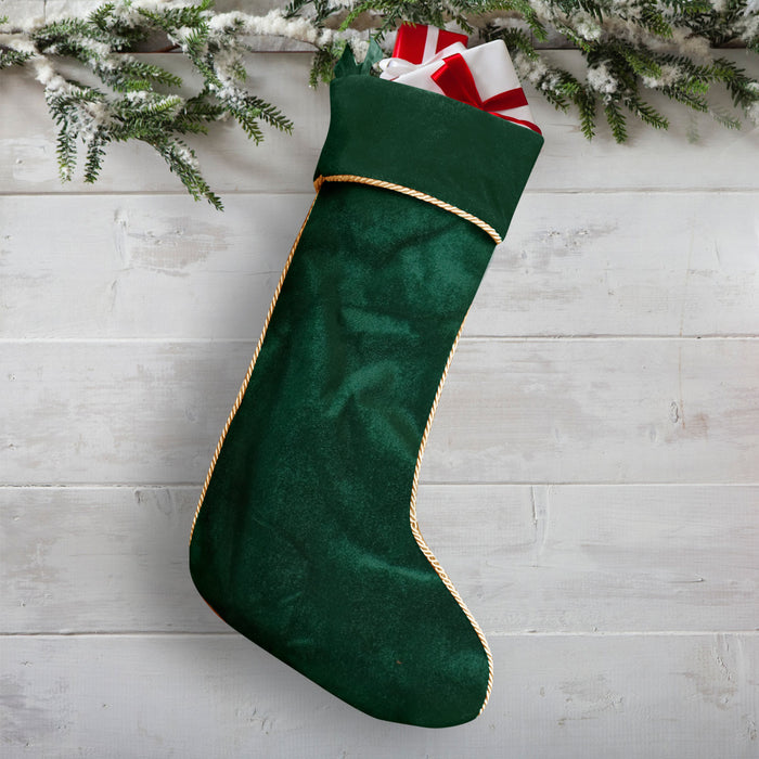 Green Velour Velvet Christmas Stocking