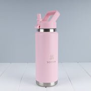 Pink engraved 780ml stainless steel water bottle personalised with your choice of name or design.