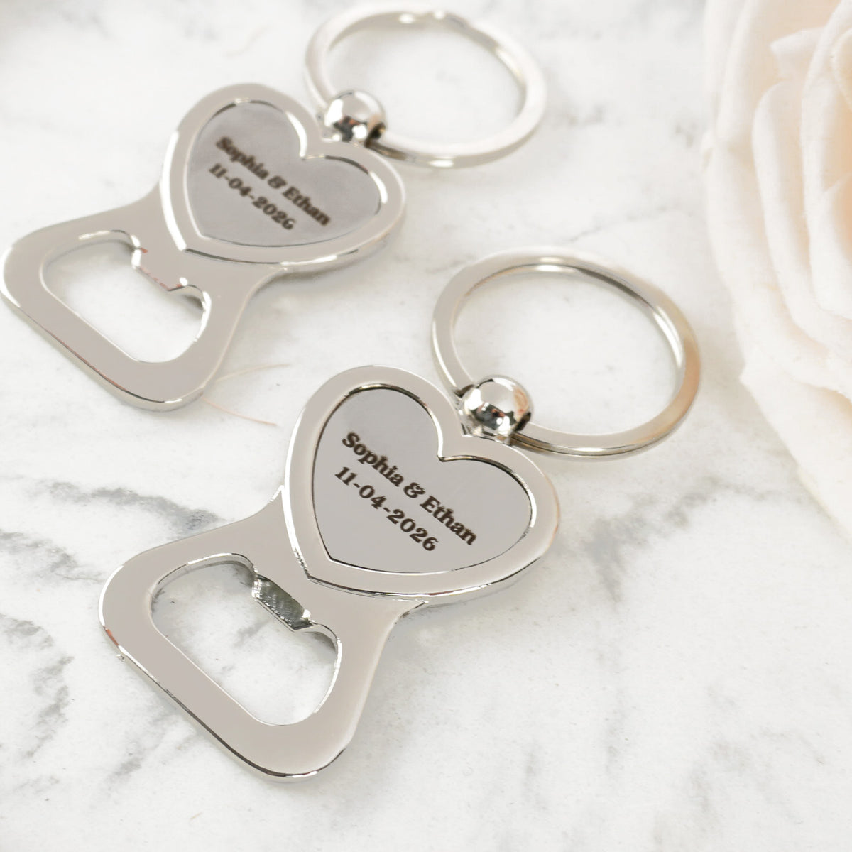 Engraved Silver Heart Keyring Bottle Opener Wedding Favour
