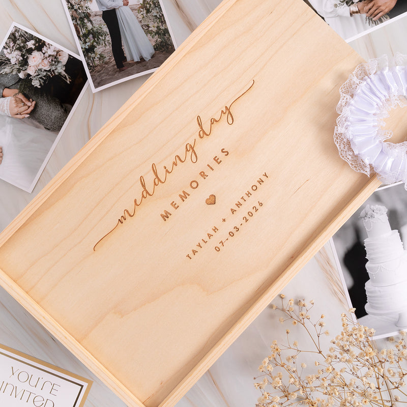 Engraved wedding memory box gift for bride and groom