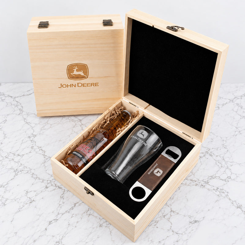 Personalised corporate Christmas beer gift box with branded glass, barmate and beer, perfect for client thank you gifts and staff gifting.