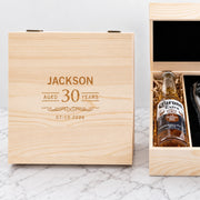 Personalised birthday beer gift set with engraved beer glass, barmate and favourite beer in a custom wooden presentation box.
