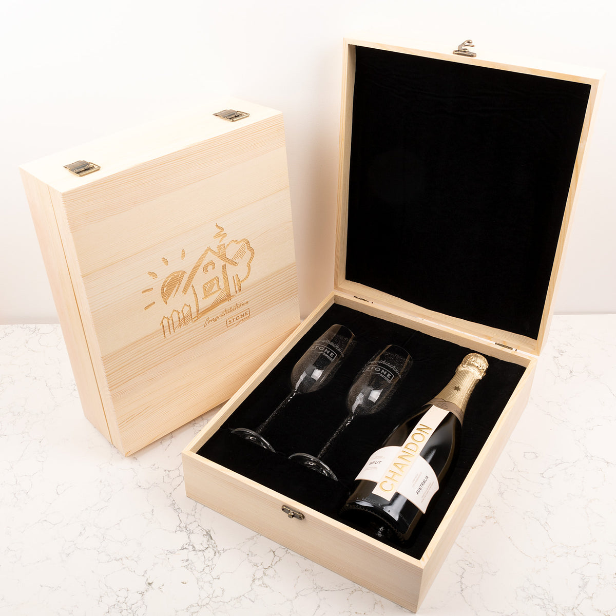 Wooden Gift Boxed 195ml Champagne Set | Unique Client Gift