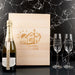 Custom engraved Champagne flutes and bottle set for client, customer, or colleague appreciation