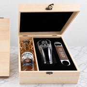 Engraved beer glass and barmate gift set presented in a personalised wooden box, perfect for Dad, Grandpa or a fatherly figure.