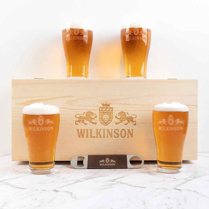 Personalised Wooden Gift Boxed Beer Glass Set | Personalised Favours ...