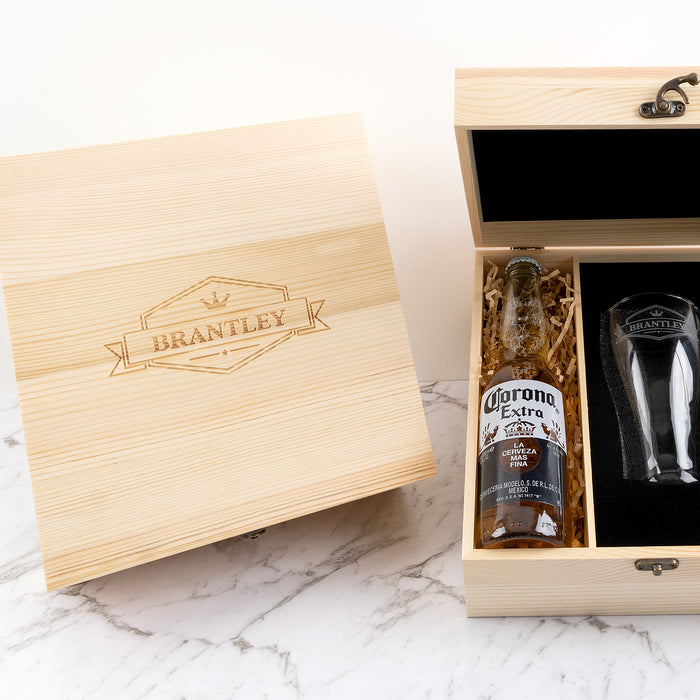 Custom Beer Glasses in Wooden Gift Box