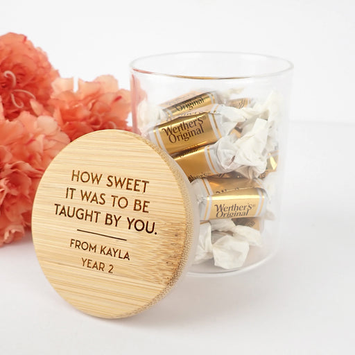 Personalised Engraved Name Wooden Lid Lolly Jar Teacher Gift