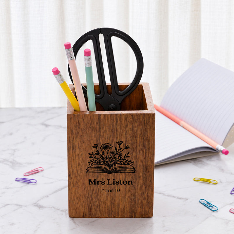 Personalised teacher desk organiser for pens pencils and scissors