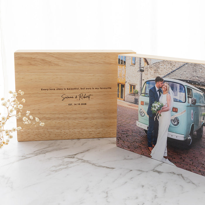 Free standing bamboo photo block personalised with custom photo