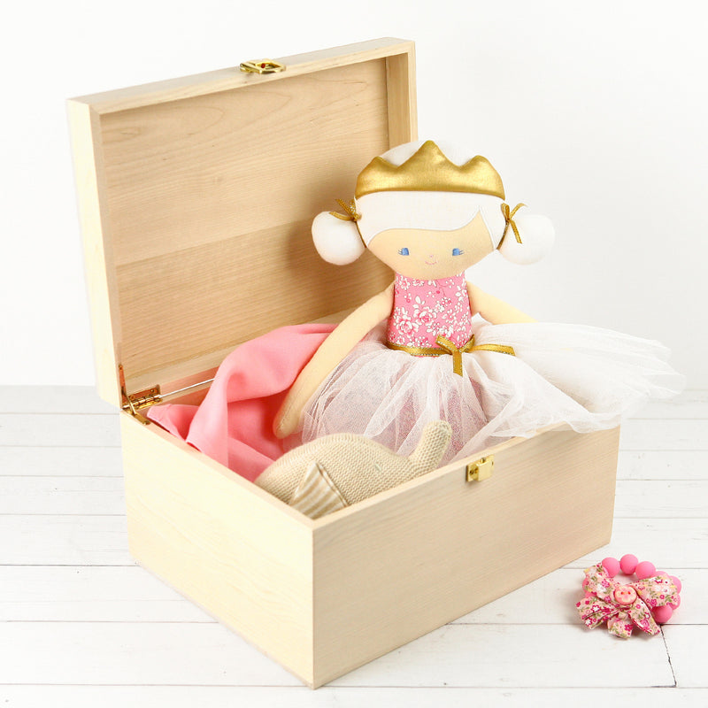 Custom Designed Colour Printed Natural Wooden Toy Treasure Keepsake Bunny Themed Pink Girl Box