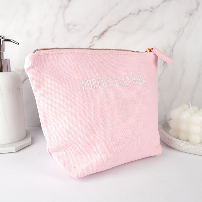 Embroidered "World's Best Mum" Blush Pink Cosmetic Bag