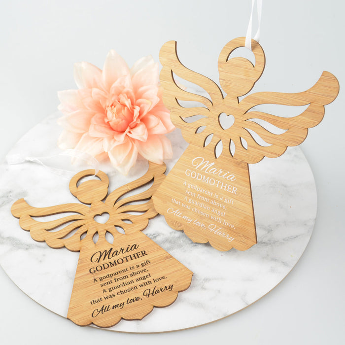 Personalised Printed Godparents Angel Decoration Present