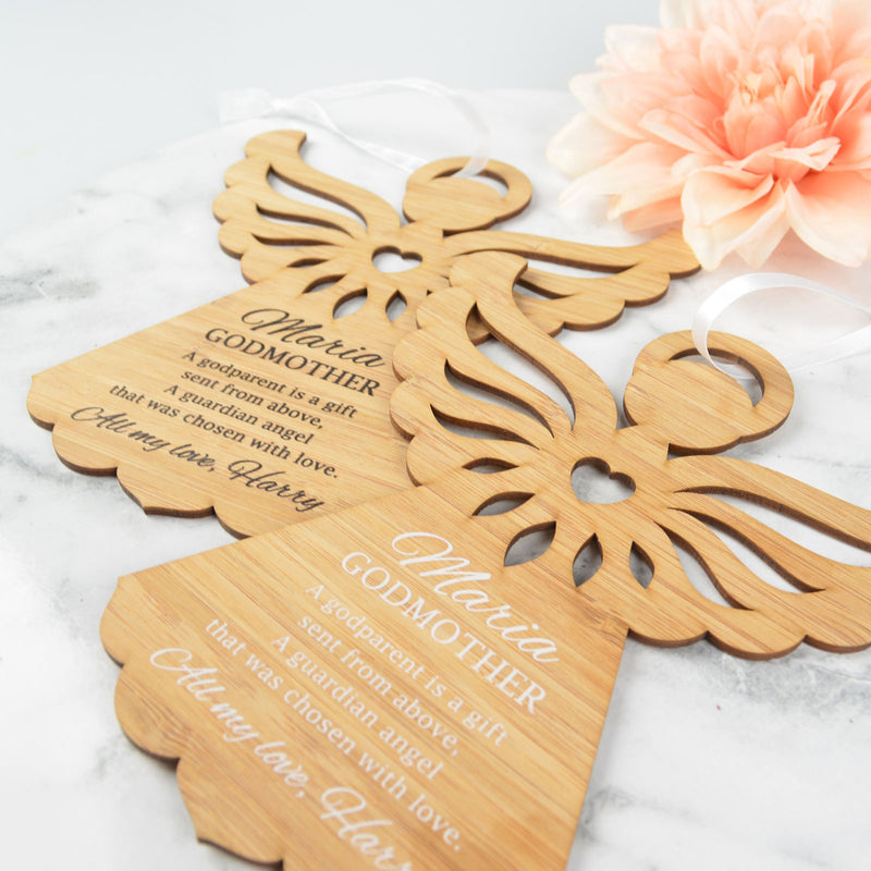 Printed Godparent Bamboo Angel Decoration