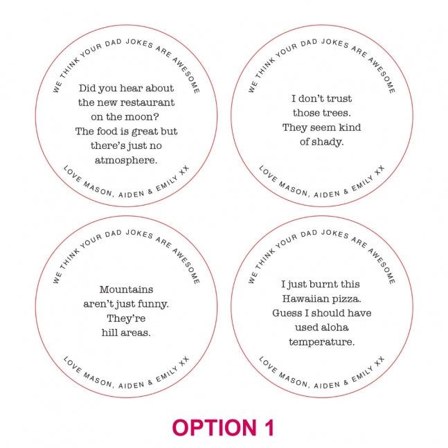 'Dad Jokes' Set of 4 Engraved Wooden Coasters in Gift Box