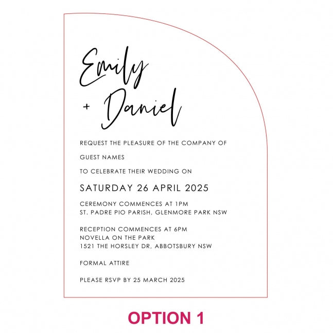 Engraved 5x7 Mirror Acrylic Semi Arch Wedding Invitations