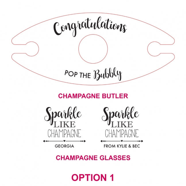 Engraved Wooden Corporate Champagne Butler Set with Two Champagne Glasses