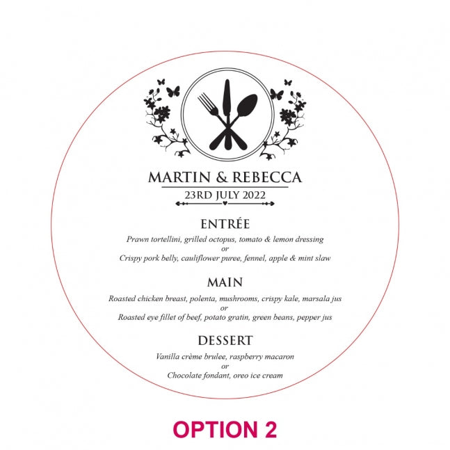 Engraved Round Mirror Acrylic Wedding Menus