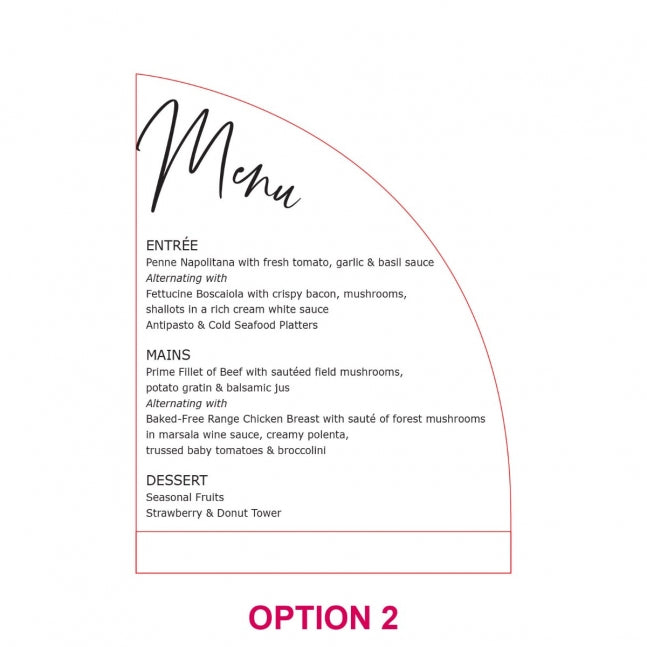 Engraved Frosted Acrylic Sail Menu with Wooden Base