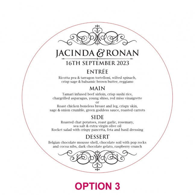 Engraved Round Acrylic Wedding Menus