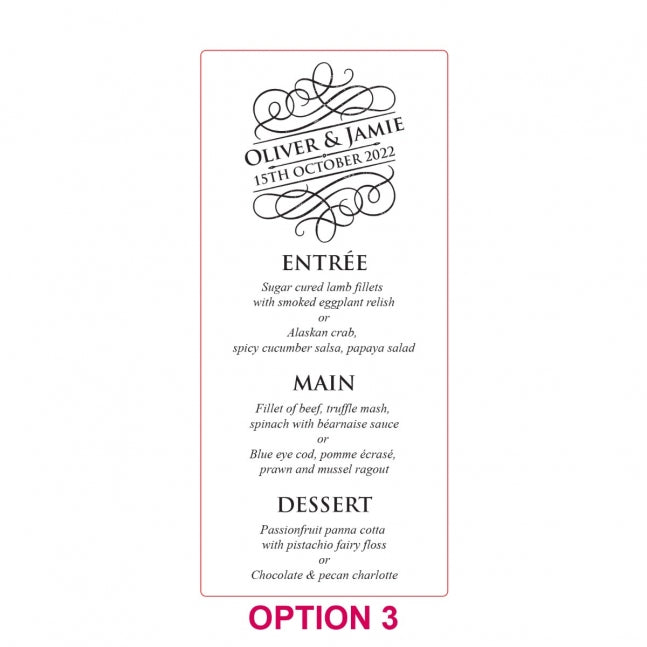 Engraved Acrylic DL Wedding Menus