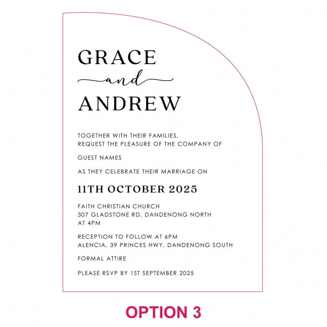 Engraved 5x7 Acrylic Semi Arch Wedding Invitations