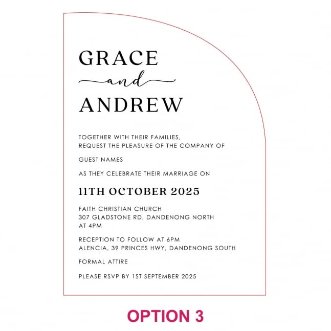 Engraved 5x7 Mirror Acrylic Semi Arch Wedding Invitations