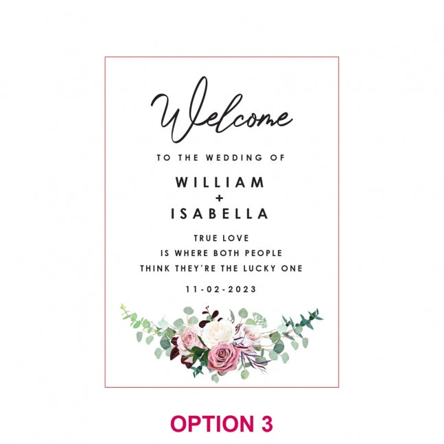 A3 Printed Bamboo Wedding Welcome Sign