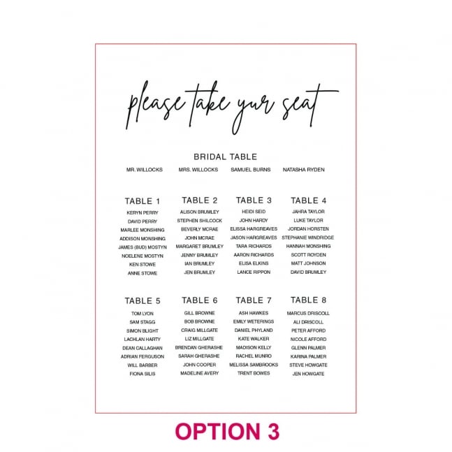Printed A1 Size Wedding Welcome Sign / Wedding Seating Chart