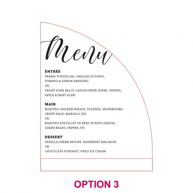 Engraved Frosted Acrylic Sail Menu with Wooden Base
