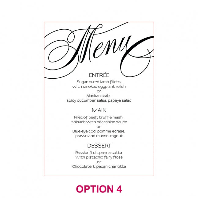 Engraved 5x7 Mirror Acrylic Wedding Menus