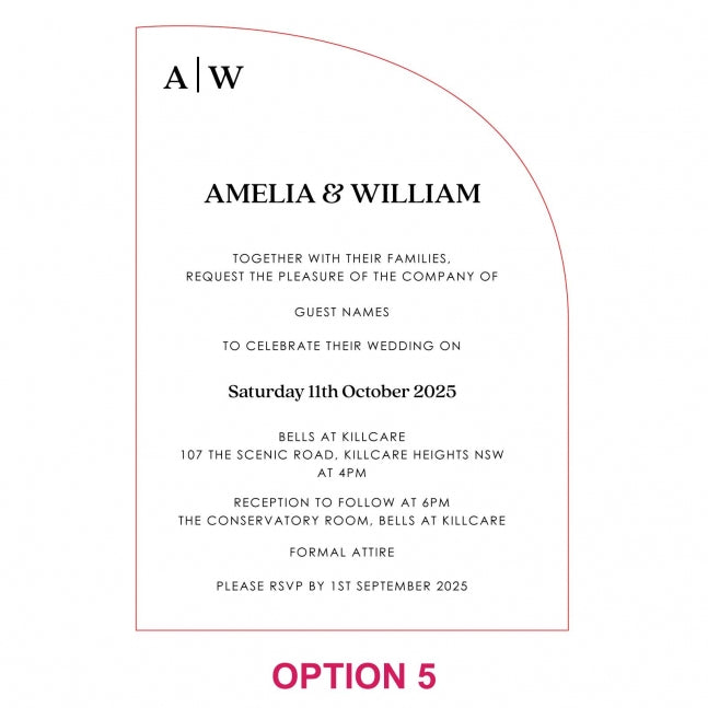 Engraved 5x7 Mirror Acrylic Semi Arch Wedding Invitations