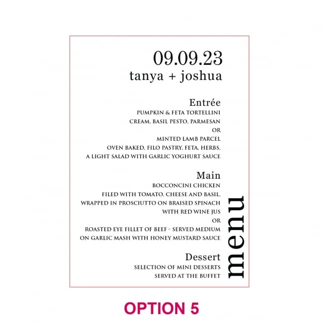 Engraved 5x7 Mirror Acrylic Wedding Menus