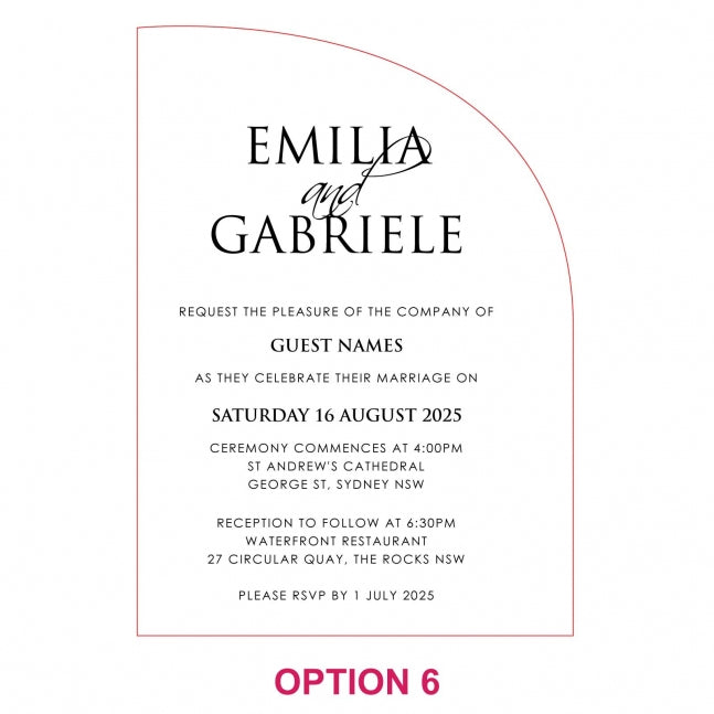 Engraved 5x7 Mirror Acrylic Semi Arch Wedding Invitations