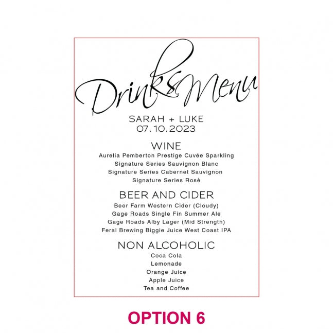 Engraved 5x7 Acrylic Wedding Menus