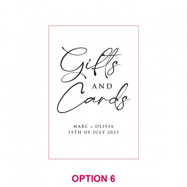 Engraved Clear Acrylic Gifts & Cards Sign with Wooden Base