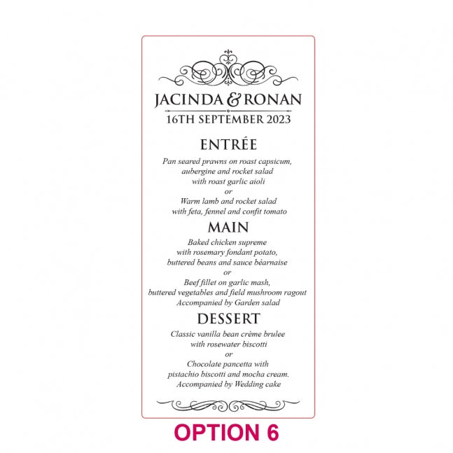 Engraved Acrylic DL Wedding Menus