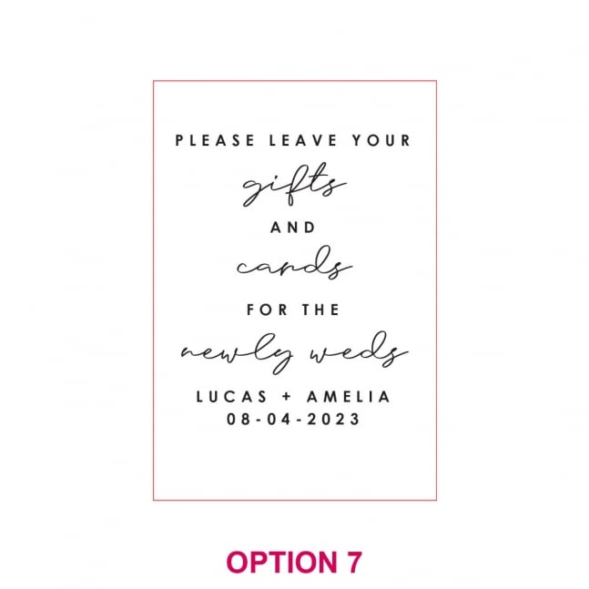 Engraved Clear Acrylic Gifts & Cards Sign with Wooden Base