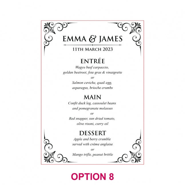 Engraved 5x7 Acrylic Wedding Menus