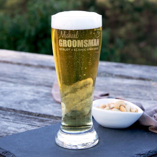 Personalised Engraved Groomsman Best Man Groom Premium Schooner Beer Glass Gift