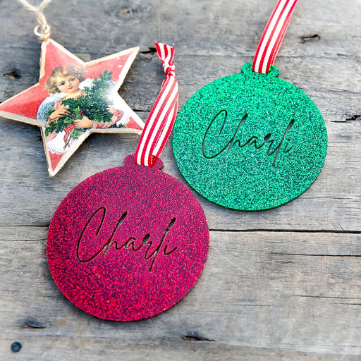 Personalised Laser Cut Glitter Acrylic Christmas Tree Bauble Decoration